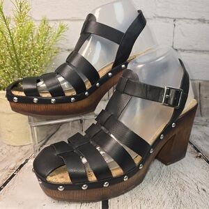 KORKS WHITNEY PLATFORM WOOD GRAIN STUDDED BLACK SANDAL WOMENS 8 EUC